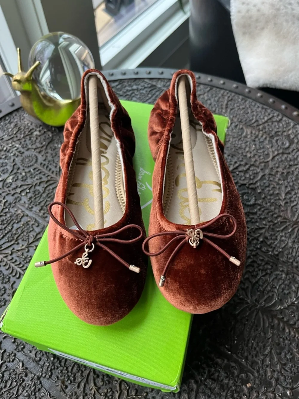 SAM EDELMAN FELICIA KIDS VELVET BALLET FLATS IN COPPER 2 - Picture 9 of 12